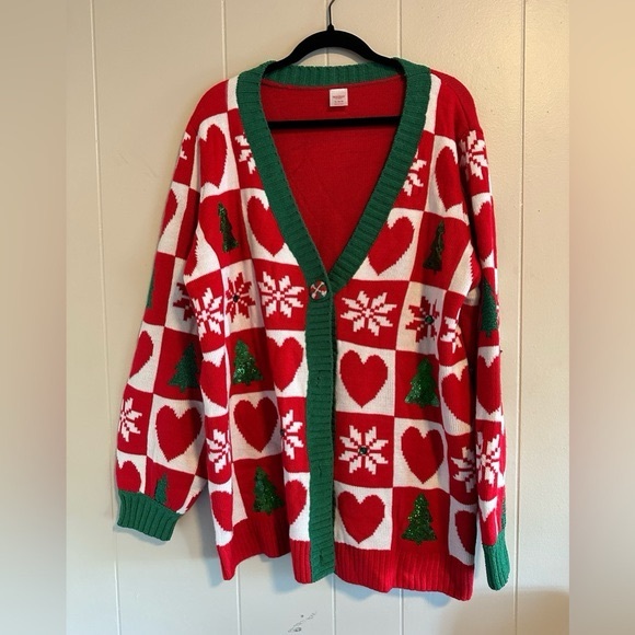 No Boundaries XXL Citron Santa Clause Ugly Christmas Button Up Cardigan - Picture 2 of 9